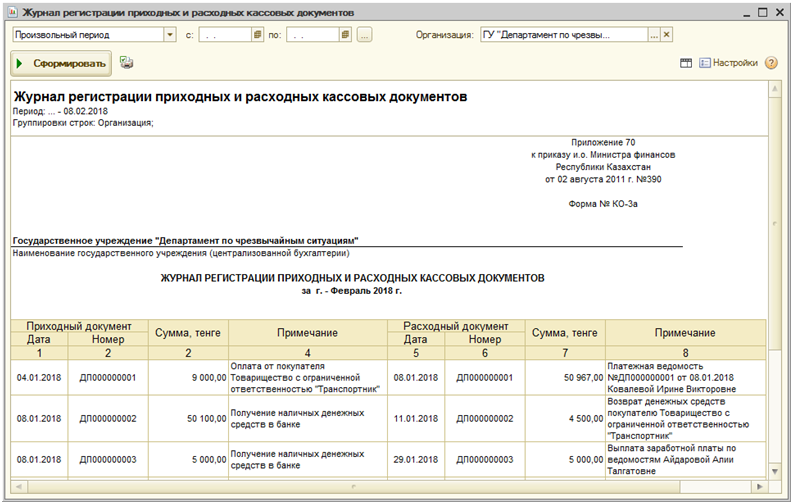 Журнал регистрации приходных и расходных кассовых документов