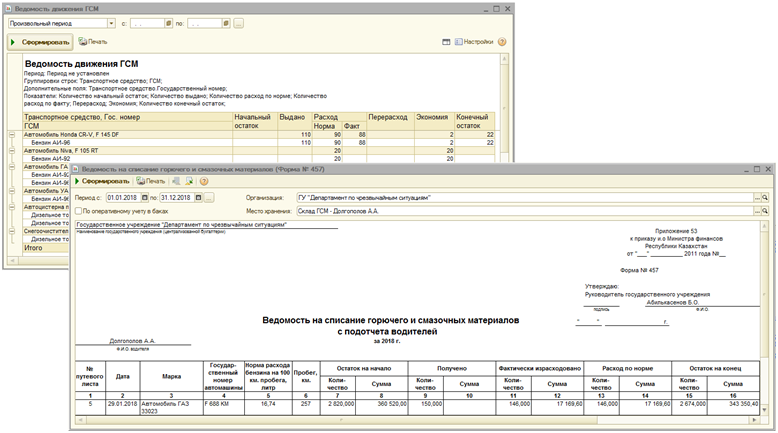Ведомость на списание ГСМ